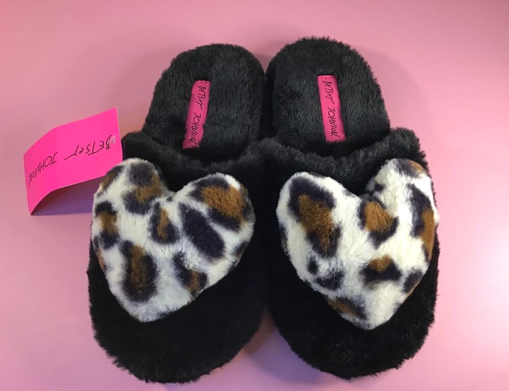 Betsey Johnson Animal Print Heart Slippers Women’s SZ L 9-10 NWT